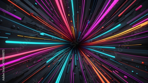 Abstract wallpaper composition top view of organic smooth neon lines radiating from the center. Generative AI