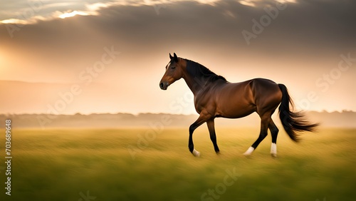 the minimalist grace of a single, elegant horse in a field.  © AI ARTS
