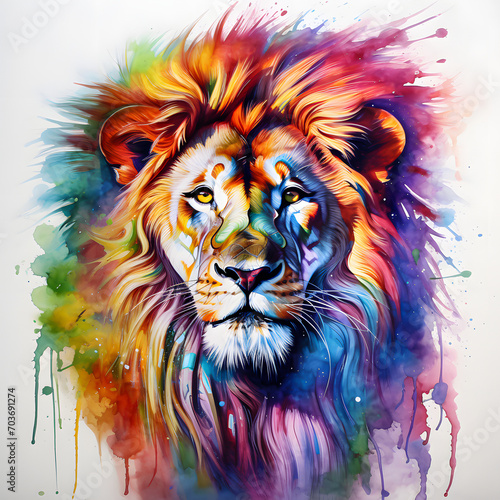 An artistic watercolor representation of a majestic lion  its mane flowing with vibrant hues.no.03
