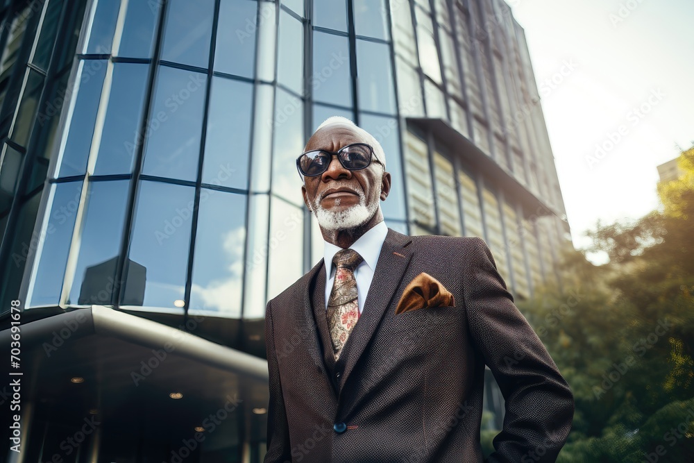 Confident senior man in suit by modern building. Confident senior man in suit by modern building.