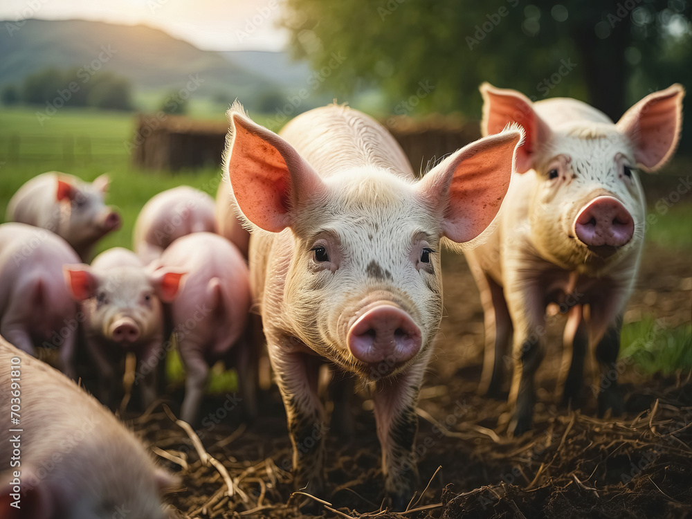 cute piglets on farm. Generative Ai cute piglets on farm. Generative Ai