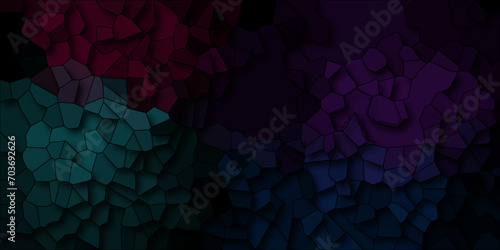 Dark Multicolor Broken Stained Glass Background with dark lines. Voronoi diagram background. Seamless pattern with 3d shapes vector Vintage Illustration background. Geometric Retro tiles pattern