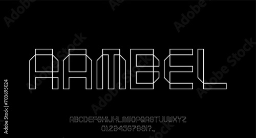RAMBEL FONT LINE OUTLINE VECTOR UPPERCASE PIXEL BIT FUTURISTIC GAME EDITABLE