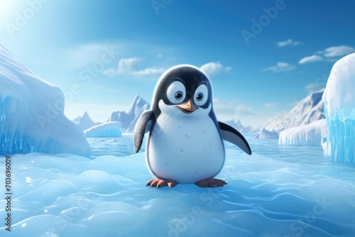 Cute cartoon penguin on ice