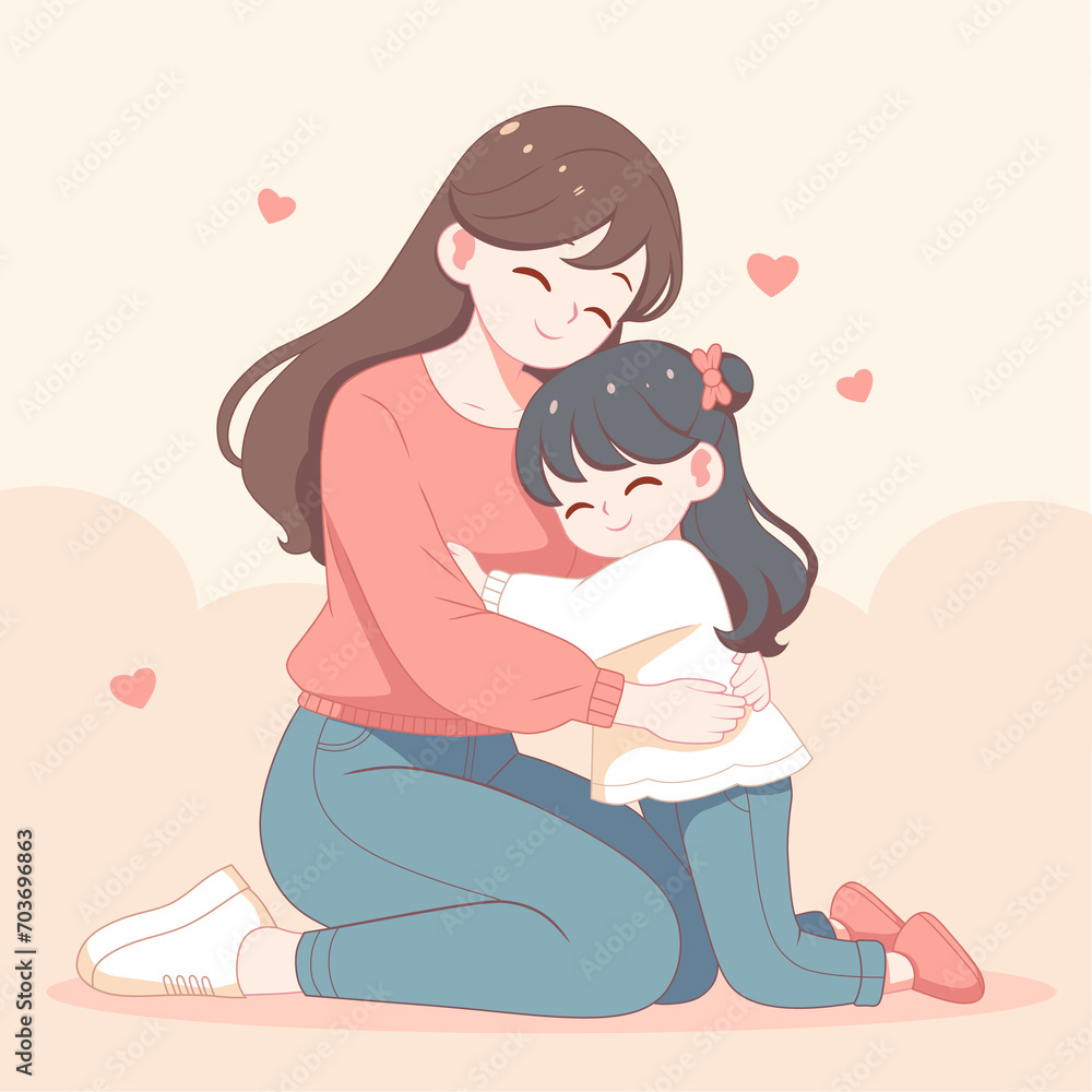 mother and daughter hugging flat design illustration mother and daughter hugging flat design illustration
