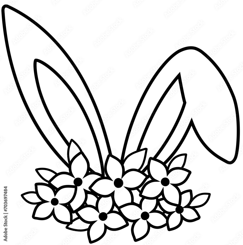bunny ears and flowers outline bunny ears and flowers outline