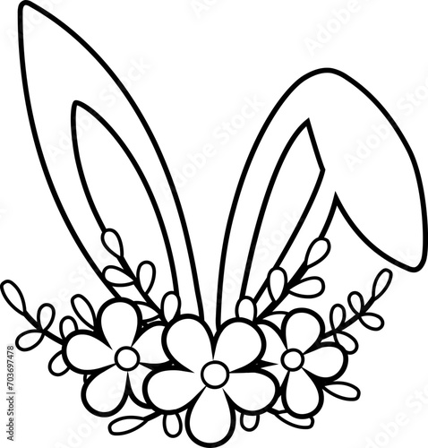bunny ears and flowers outline