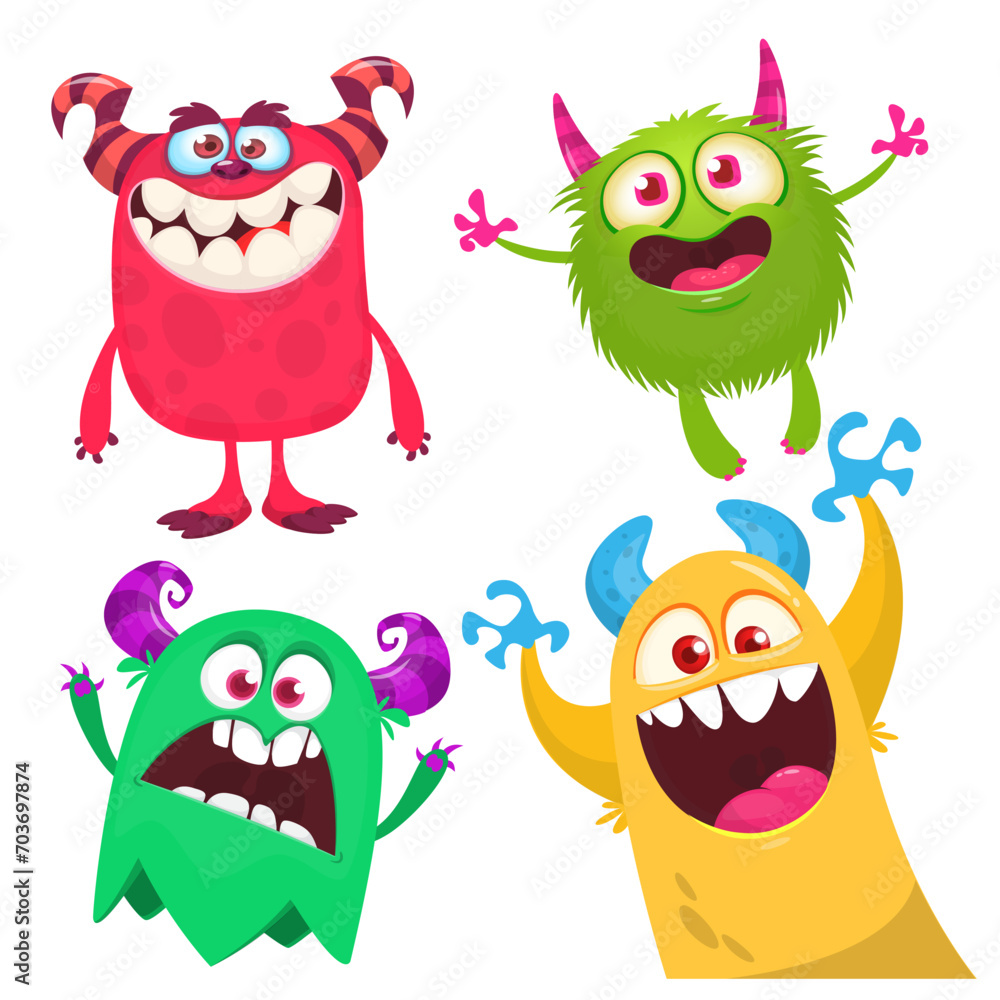 Cute cartoon Monsters. Set of cartoon monsters: goblin or troll, cyclops, ghost, monsters and aliens. Halloween design. Vector illustration isolated Cute cartoon Monsters. Set of cartoon monsters: goblin or troll, cyclops, ghost, monsters and aliens. Halloween design. Vector illustration isolated