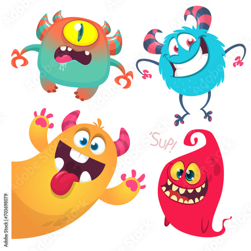 Cute cartoon Monsters. Set of cartoon monsters: goblin or troll, cyclops, ghost, monsters and aliens. Halloween design. Vector illustration isolated
