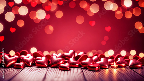 Wallpaper Mural Small red bright shiny hearts on red blurred background, red blur. Generative AI. Torontodigital.ca