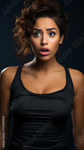 Latina Wow girl, surprised amazed woman, promotion sale advertisement concept