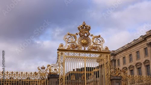 Golden Gate of Palace of Versailles. Beautiful 4K video during a sunny day with this landmark from France, Versailles Castle.