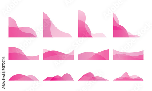 Abstract Pink Wavy Transparent Corner Element Shape, Vector Illustration Set
