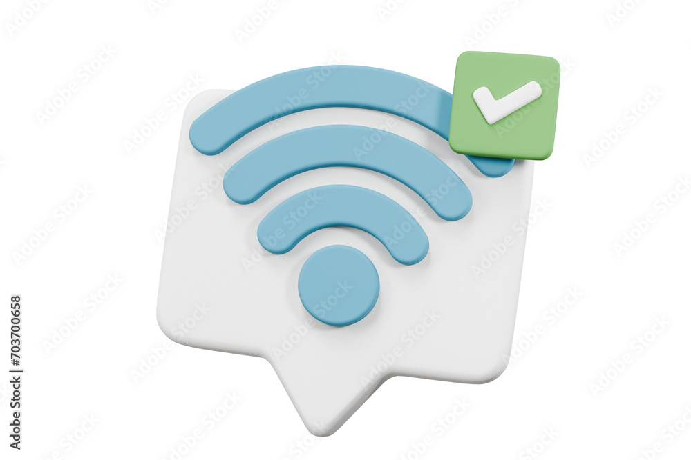 3d wireless or wifi and sharing network bubble icon with checklist correction bubble icon. Hotspot access point for false, problem 3d, fail to connect. 3d wifi connected icon .3d render illustration. 3d wireless or wifi and sharing network bubble icon with checklist correction bubble icon. Hotspot access point for false, problem 3d, fail to connect. 3d wifi connected icon .3d render illustration.