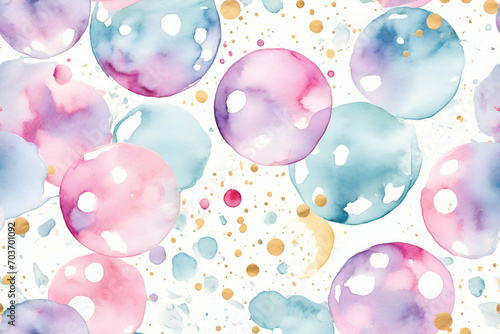 Abstract watercolor bubbles birthday party background