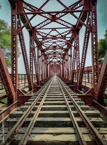 Fototapeta Naklejka Na Ścianę i Meble -  The Chak-Nizam Bridge, also known as the Victoria Railway Bridge, was completed in early 1887 over the Jehlum river near Malakwal.
