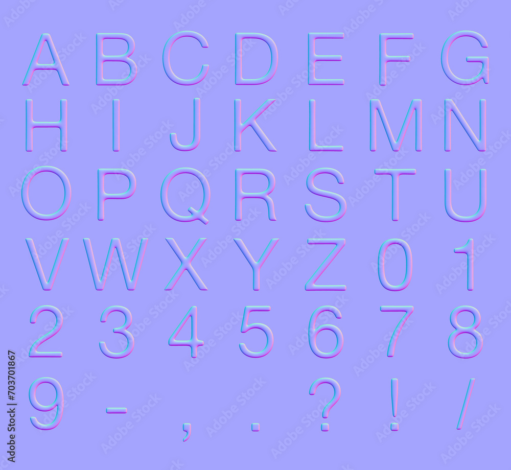 Normal map of alphabets and numbers.