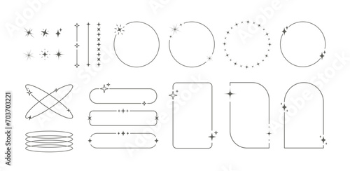 Modern minimalist aesthetic line frames and geometric shapes with stars set