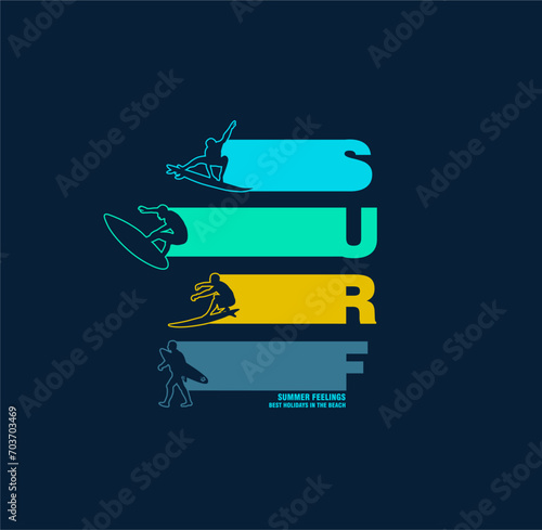 Vector illustration on the theme of surfing and surf in California. Sport typography, t-shirt graphics, print, poster, banner, flyer, postcard