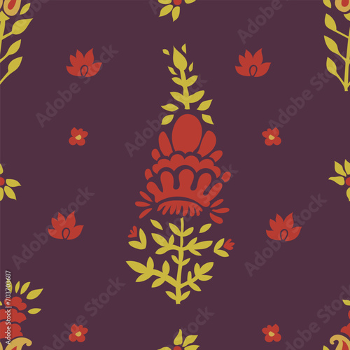 Blooming vintage flowers and leaves, pattern print