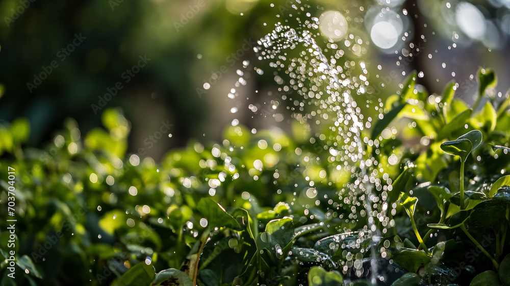 Obraz premium Watering garden, refreshing, active, green, droplets