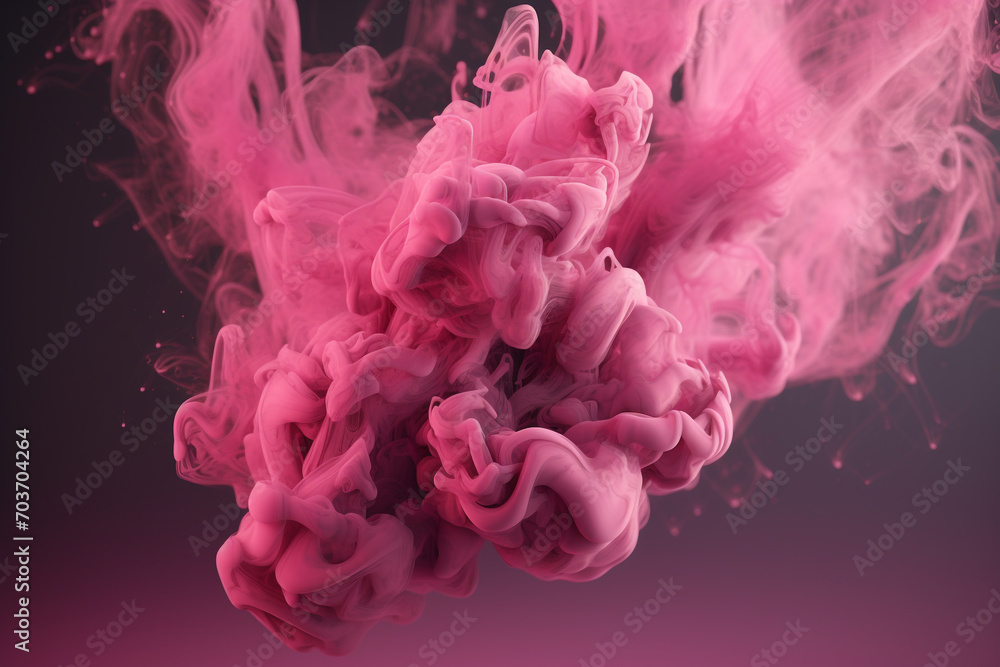 Graphic resources of pink smoke, mist, cloud or dye, paint floating in water or levitating in air. Abstract, minimalist and surreal blank background with copy space
