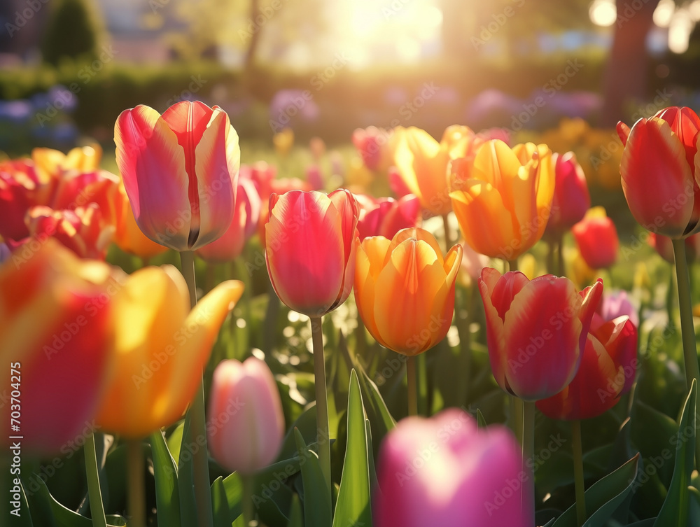 Fototapeta premium Tulips bloomed close-up. Springtime concept