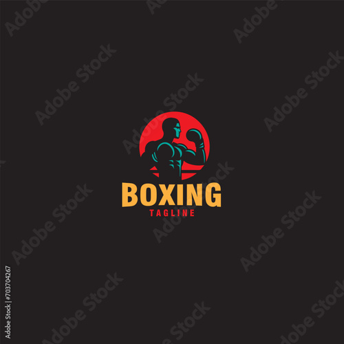 silhouette boxing fighter sports logo design vector template