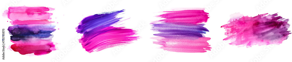 pink violet watercolor paint brush stroke isolated on transparent background