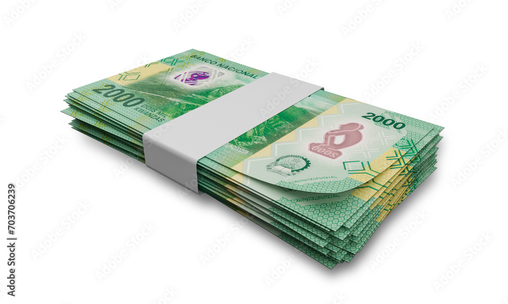 3D rendering of Stacks of Angolan Money 2000 Kwanzas Notes 3D rendering of Stacks of Angolan Money 2000 Kwanzas Notes