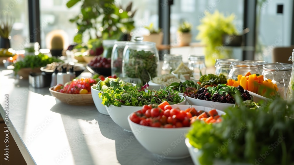 salad bar filled with superfoods bright white setting 