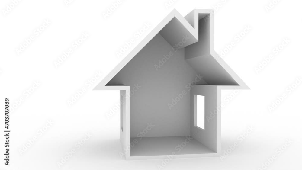 Empty house cross section isolated on white background. HD Video. 3d rendering Empty house cross section isolated on white background. HD Video. 3d rendering