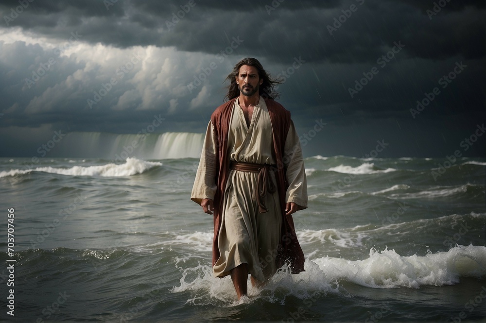 Miraculous Crossing: Jesus Treads Stormy Waters, a Divine Journey ...