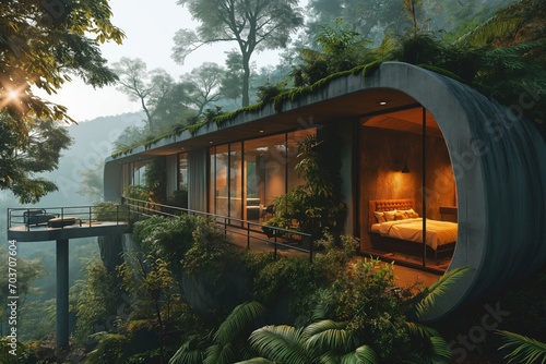 mini hotel, futuristic cottage in the wooded mountains photo