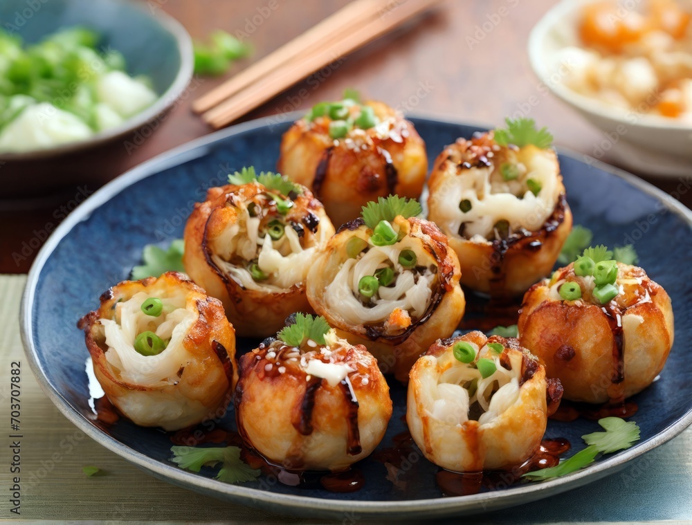 Delicious Takoyaki Served on a Plate. Generative AI. Delicious Takoyaki Served on a Plate. Generative AI.