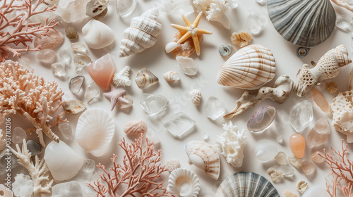 Earthy Shades Seashells on White Background © Kookamunga