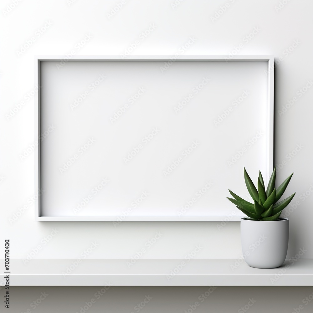 White frame mockup with a potted plant White frame mockup with a potted plant