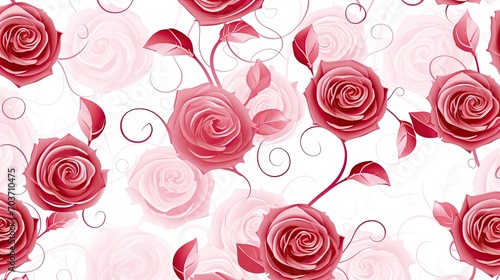 Beautiful roses background illustration. White  pink  and red flowers pattern.