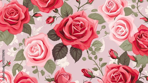 Beautiful roses background illustration. White, pink, and red flowers pattern. © Xabrina