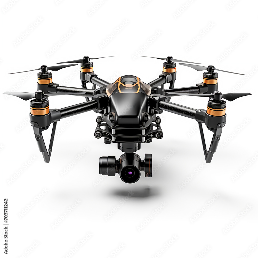 Modern drone with camera isolated on white, AI Generative. Modern drone with camera isolated on white, AI Generative.