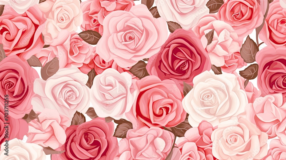 Beautiful roses background illustration. White, pink, and red flowers pattern. Beautiful roses background illustration. White, pink, and red flowers pattern.