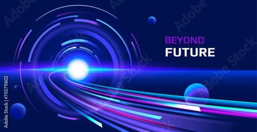 technology circle vector with light wave background