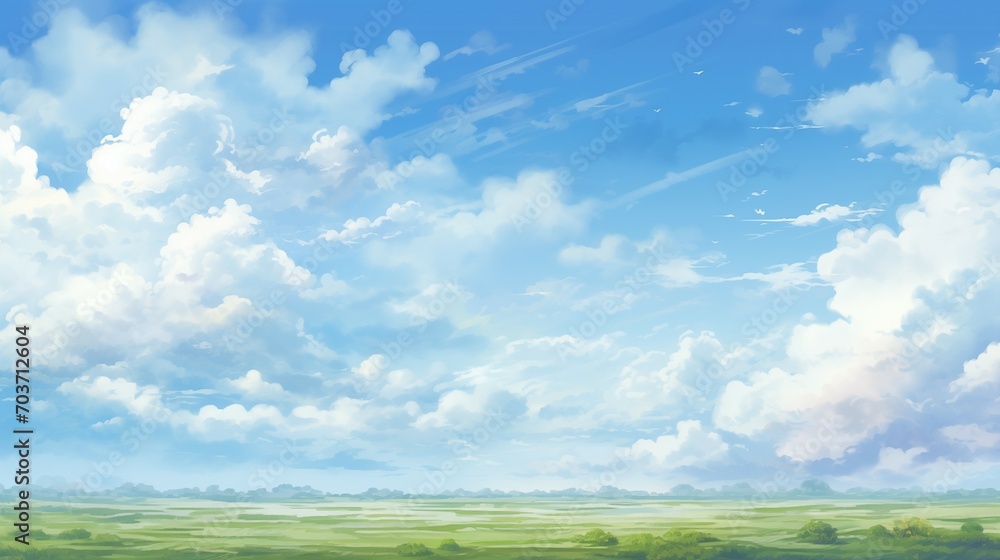 The color sketch of a field and blue sky.