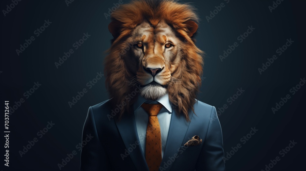 A portrait of a lion in business suit and tie. A portrait of a lion in business suit and tie.