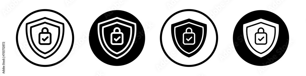 Protection icon set. Secure data shield vector symbol in a black filled and outlined style. Data protection lock sign. - obrazy, fototapety, plakaty 