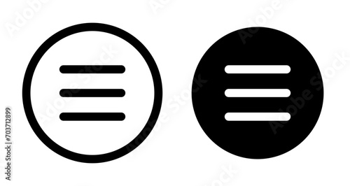 Menu icon set. Mobile web menu hamburger style button vector symbol in a black filled and outlined style. © Gopal