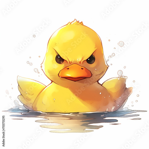 An angry duck swimming in water against a white background photo