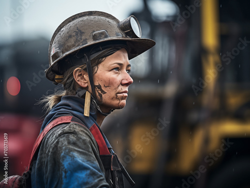 Female miner at work close-up. Woman career concept