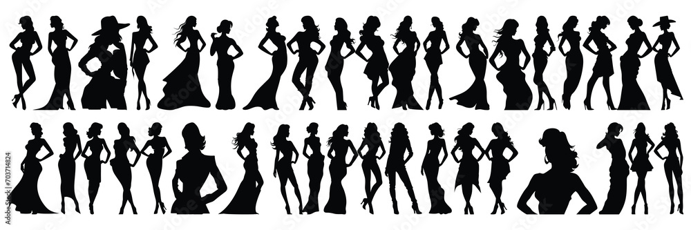 Woman fashion silhouettes set, large pack of vector silhouette design, isolated white background Woman fashion silhouettes set, large pack of vector silhouette design, isolated white background