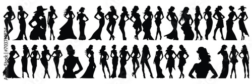 Woman fashion silhouettes set, large pack of vector silhouette design, isolated white background
